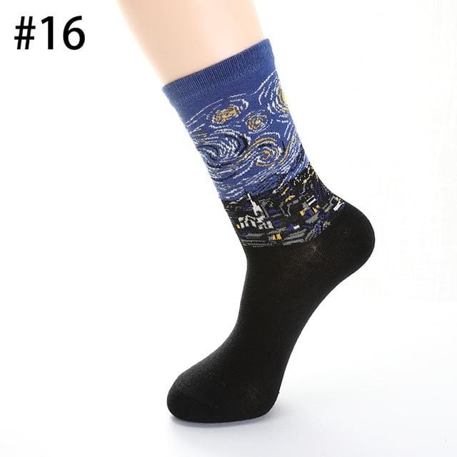 Chaussettes en coton hommes nuit étoilée hiver rétro femmes personnalité Art Van Gogh chaussettes peinture à l'huile chaussettes drôles chaussettes heureuses mâle socken