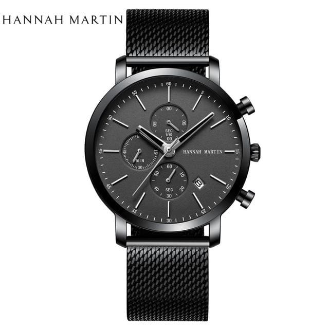 2020 New Black Stainless Steel Mesh Wristwatch High Quality Multi-function Calendar Men's Top Brand Luxury Watches Drop Shipping