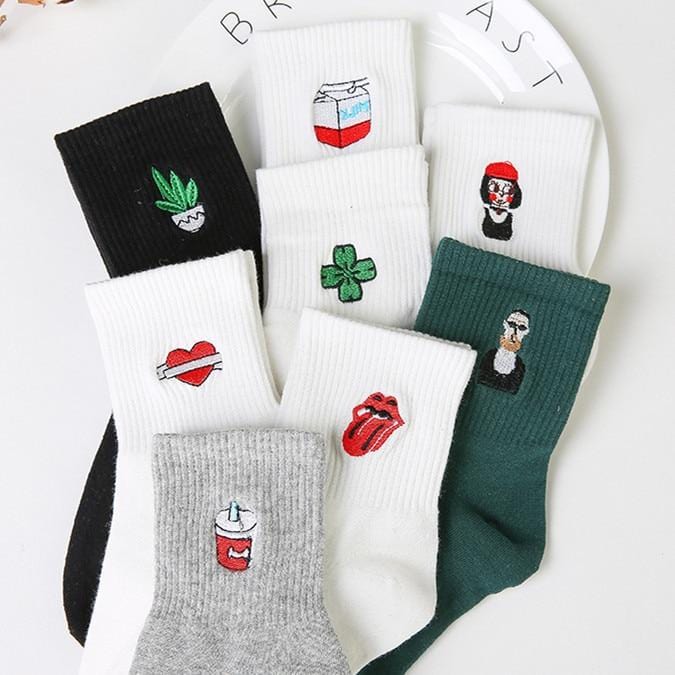 Chaussettes Harajuku pour femmes, rétro japonais, broderie Rose Cactus, chaussettes littéraires amusantes en coton, cadeau féminin, nouvelle collection