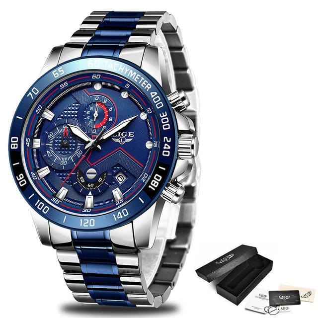 LIGE – montre de sport pour hommes, étanche, en acier inoxydable, marque de luxe, mode, chronographe, horloge à Quartz, noire, 2020