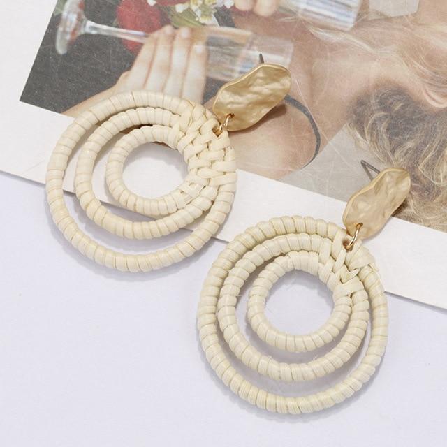 AENSOA – boucles d'oreilles longues géométriques, 27 styles coréens, tissage de paille en bois fait à la main, tresse de vigne en rotin, nouvelle mode