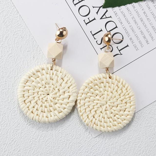 AENSOA – boucles d'oreilles longues géométriques, 27 styles coréens, tissage de paille en bois fait à la main, tresse de vigne en rotin, nouvelle mode