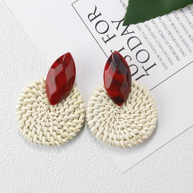 AENSOA – boucles d'oreilles longues géométriques, 27 styles coréens, tissage de paille en bois fait à la main, tresse de vigne en rotin, nouvelle mode