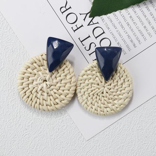 AENSOA – boucles d'oreilles longues géométriques, 27 styles coréens, tissage de paille en bois fait à la main, tresse de vigne en rotin, nouvelle mode