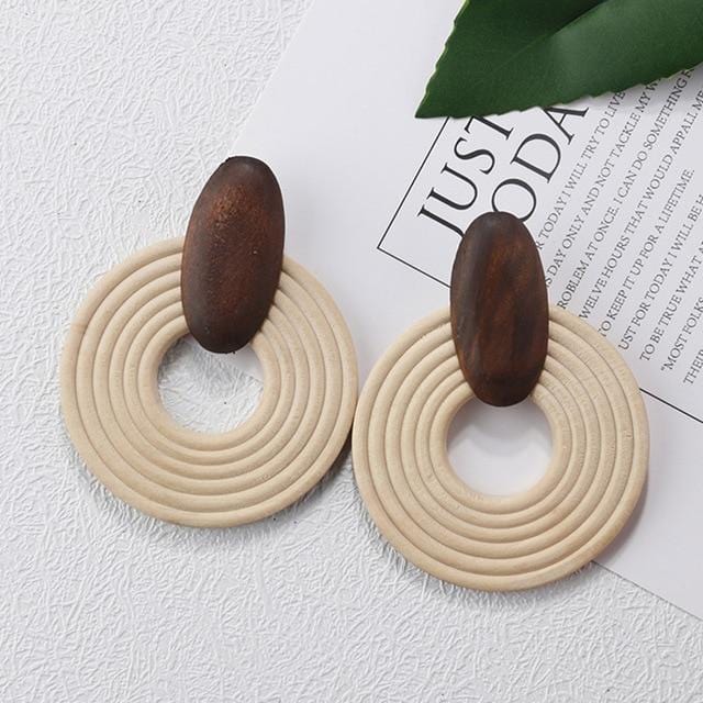 AENSOA – boucles d'oreilles longues géométriques, 27 styles coréens, tissage de paille en bois fait à la main, tresse de vigne en rotin, nouvelle mode