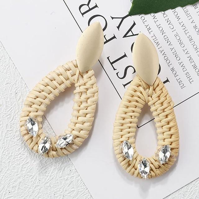 AENSOA – boucles d'oreilles longues géométriques, 27 styles coréens, tissage de paille en bois fait à la main, tresse de vigne en rotin, nouvelle mode