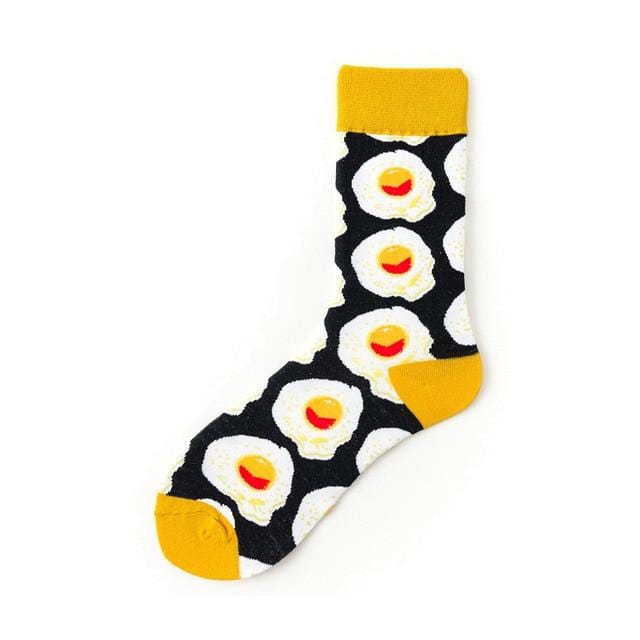 Nouveauté heureux drôle hommes chaussettes graphiques coton peigné Omelette grenouille fou Burger saumon maïs avocat oiseau poisson chaussette cadeau de noël