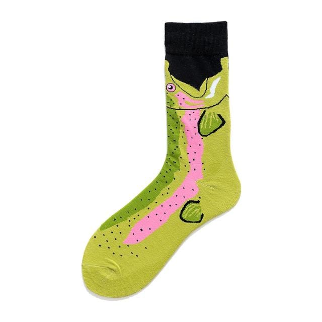 Nouveauté heureux drôle hommes chaussettes graphiques coton peigné Omelette grenouille fou Burger saumon maïs avocat oiseau poisson chaussette cadeau de noël