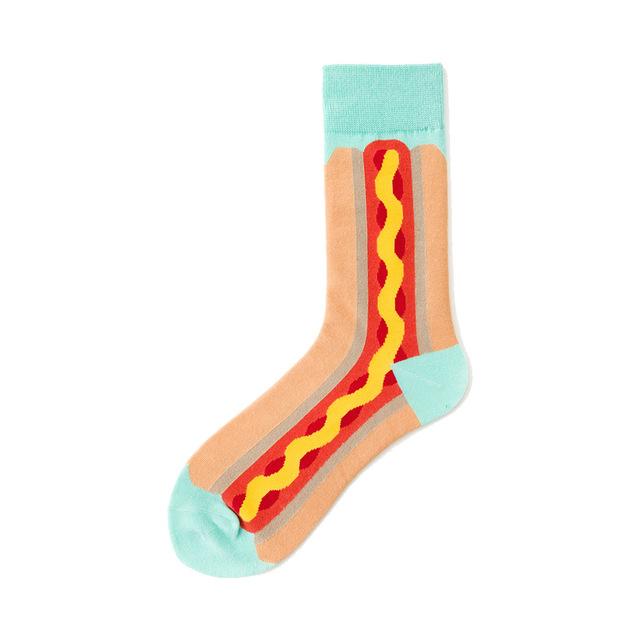 Nouveauté heureux drôle hommes chaussettes graphiques coton peigné Omelette grenouille fou Burger saumon maïs avocat oiseau poisson chaussette cadeau de noël