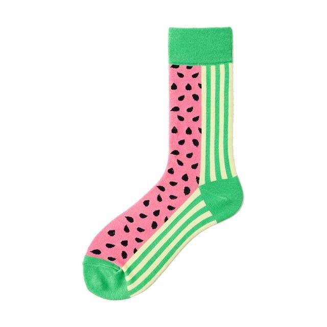 Nouveauté heureux drôle hommes chaussettes graphiques coton peigné Omelette grenouille fou Burger saumon maïs avocat oiseau poisson chaussette cadeau de noël