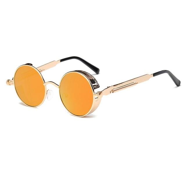 Lunettes de soleil Steampunk rondes en métal pour hommes et femmes, à la mode, de marque de styliste, monture rétro, Vintage, de haute qualité, UV400