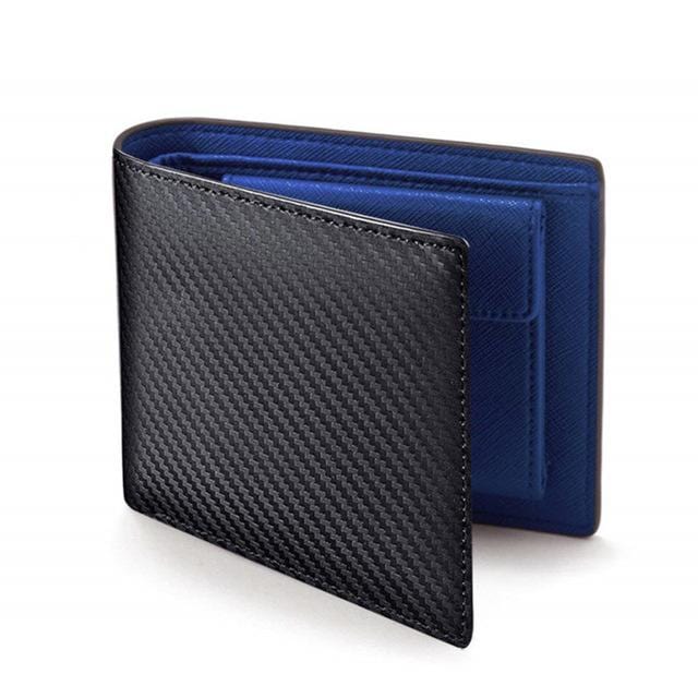 New Men'S Carbon Fiber Pattern Wallet Two Fold Leather Wallet Multi-Card Bit Change Bit Short Wallet Clip