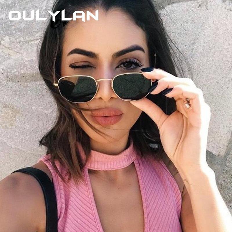 Oulylan Vintage polygone lunettes de soleil femmes hommes marque métal cadre lunettes de soleil dames UV400 femme luxe polygonale lunettes de soleil mâle