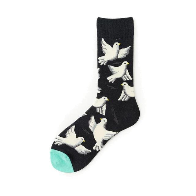 Nouveauté heureux drôle hommes chaussettes graphiques coton peigné Omelette grenouille fou Burger saumon maïs avocat oiseau poisson chaussette cadeau de noël