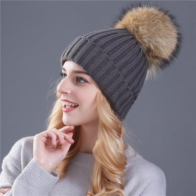 Xtrois vison et fourrure de renard casquette pom poms chapeau d'hiver pour femmes fille chapeau tricoté bonnets casquette flambant neuf épais femme casquette