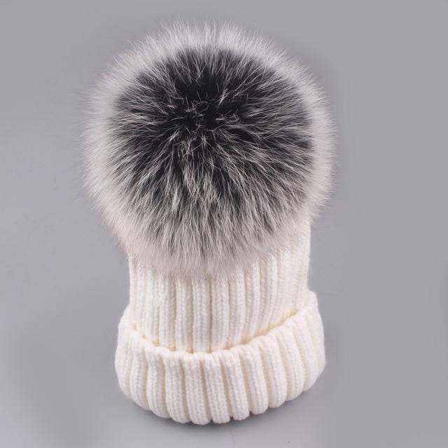 Xtrois vison et fourrure de renard casquette pom poms chapeau d'hiver pour femmes fille chapeau tricoté bonnets casquette flambant neuf épais femme casquette