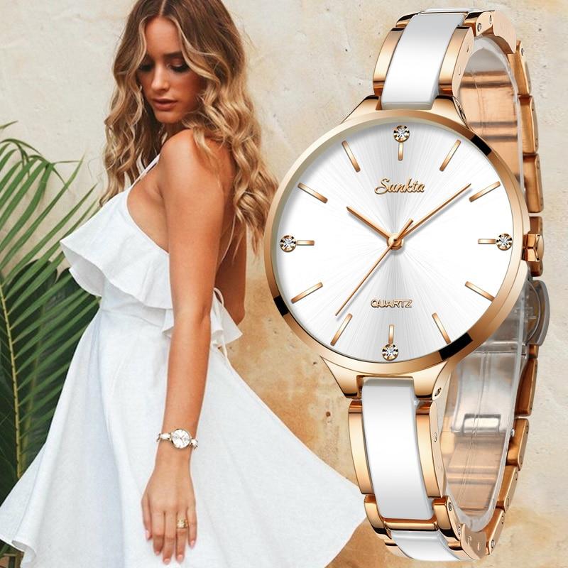 SUNKTA femmes montre en céramique montre femmes Simple diamant horloge décontracté montre de mode Sport étanche montre-bracelet Relogio Feminino