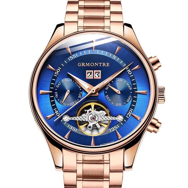 Skeleton Tourbillon Mechanical Watch Men Automatic Classic Rose Gold Leather Mechanical Wrist Watches Reloj Hombre 2018 Luxury