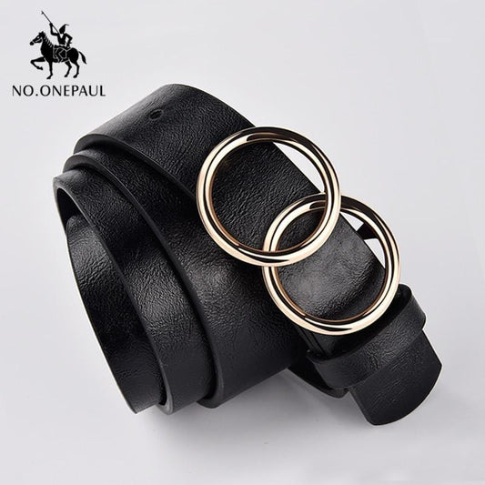NO.ONEPAUL Designer célèbre marque en cuir de haute qualité ceinture en alliage de mode double anneau cercle boucle fille jeans robe ceintures sauvages