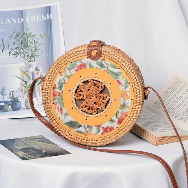 Woven Rattan Bag Round Straw Shoulder Bag Small Beach HandBags Women Summer Hollow Handmade Messenger Crossbody Bags