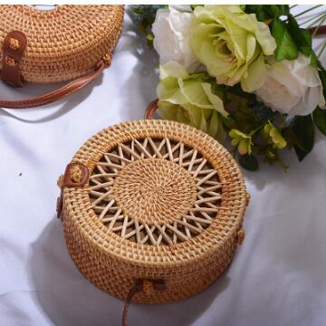 Woven Rattan Bag Round Straw Shoulder Bag Small Beach HandBags Women Summer Hollow Handmade Messenger Crossbody Bags