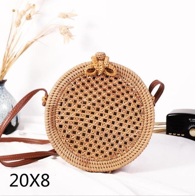 Woven Rattan Bag Round Straw Shoulder Bag Small Beach HandBags Women Summer Hollow Handmade Messenger Crossbody Bags