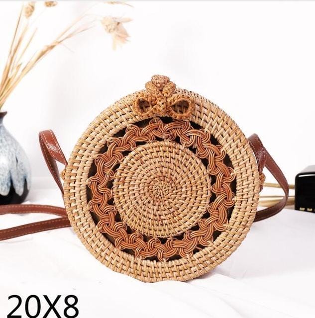 Woven Rattan Bag Round Straw Shoulder Bag Small Beach HandBags Women Summer Hollow Handmade Messenger Crossbody Bags