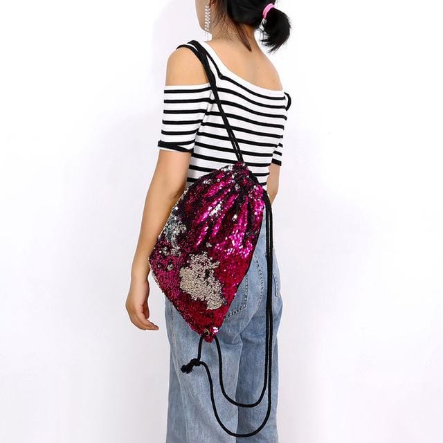 Sequin Drawstring Bags Reversible Sequin Backpack Glittering Shoulder Bags for Girls Women New