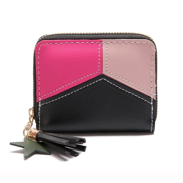 Geometric Women Wallets with Zipper Pink Phone Pocket Purse Card Holder Patchwork Women Long Wallet Lady Tassel Short Coin Purse