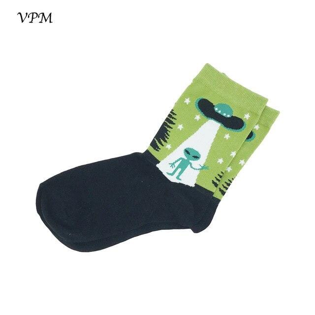 VPM – chaussettes en coton pour femmes, décontractées, mignonnes, Design Streetwear, drôle, Alien, cochon, chien, chat, imprimé spatial, cadeau pour filles