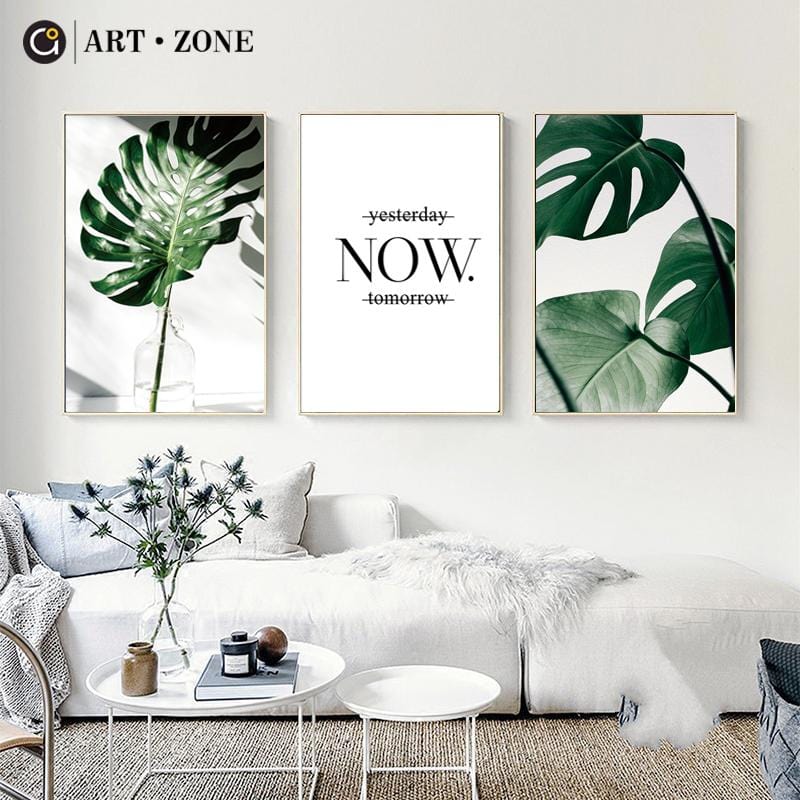 ART ZONE – peinture sur toile nordique, imprimés modernes, affiches d'art de feuille de plante, imprimés d'art vert, images murales de salon, affiche sans cadre
