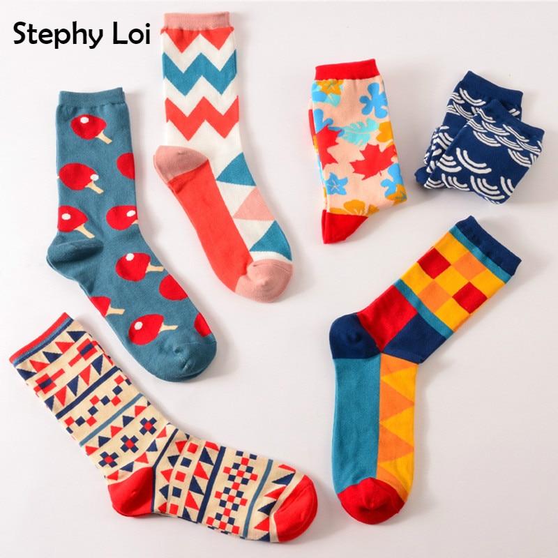 Couleur équipage coton heureux chaussettes hommes/femmes style britannique décontracté harajuku marque de créateur mode nouveauté art pour couple drôle