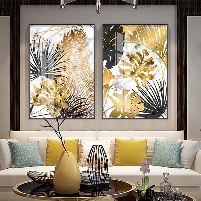 Toile de peinture de feuilles d'or de plantes nordiques, affiches et images d'art murales imprimées pour salon, chambre à coucher, salle à manger, décor moderne