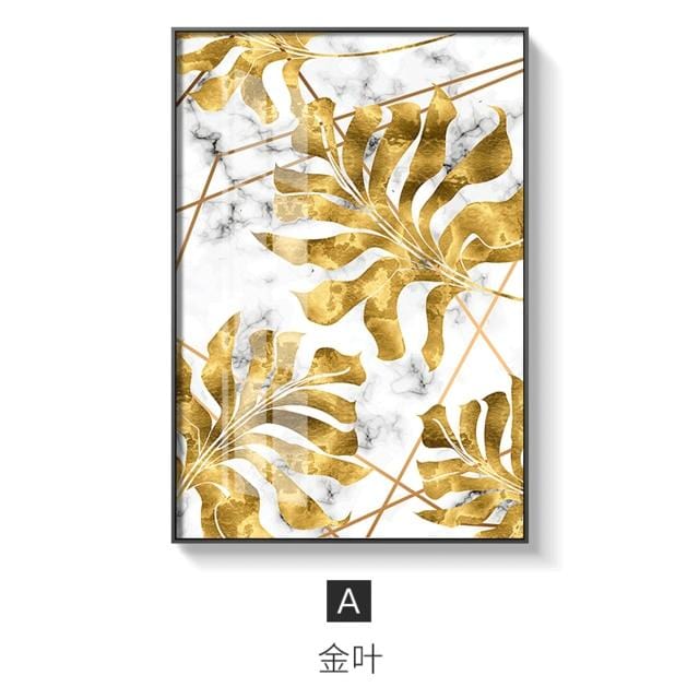 Nordic style Golden leaf canvas painting posters and print modern decor wall art pictures for living room bedroom dinning room