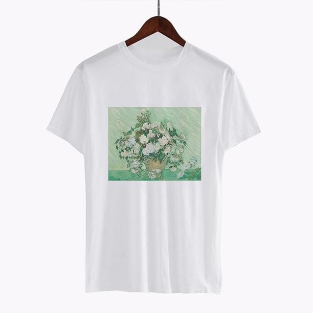 CDJLFH femmes manches courtes graphique T-shirts hauts Vintage T-shirts Vincent van gogh nuit étoilée esthétique blanc T-shirts Harajuku 2018