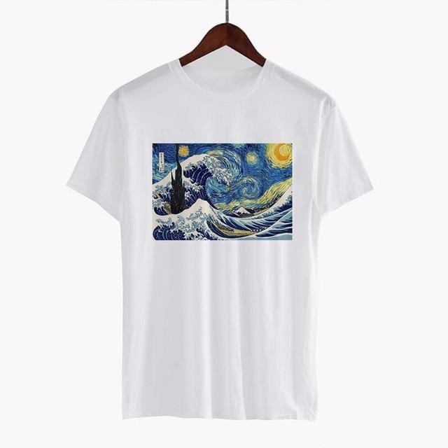 CDJLFH femmes manches courtes graphique T-shirts hauts Vintage T-shirts Vincent van gogh nuit étoilée esthétique blanc T-shirts Harajuku 2018