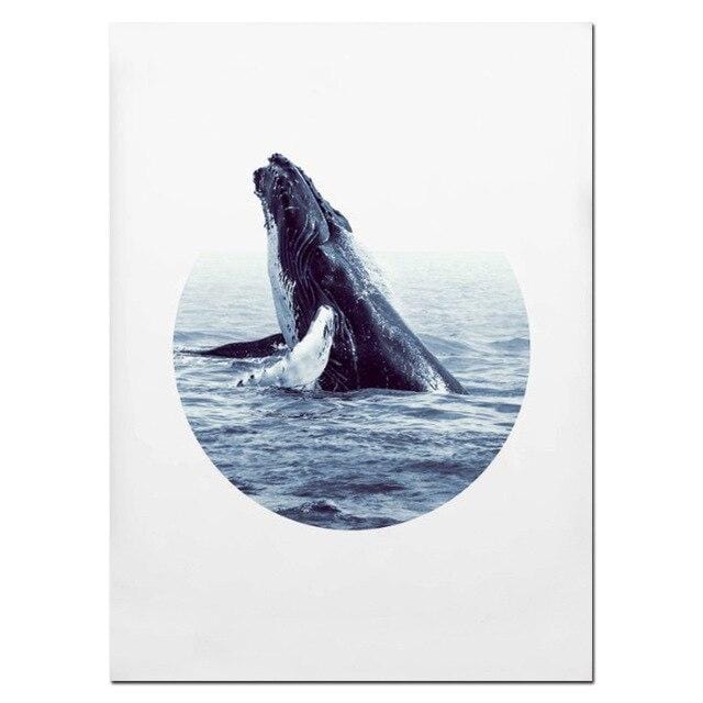 NUOMEGE – affiche murale moderne de baleine, impression d'art côtier, peinture sur toile de béluga à bosse, image décorative pour salon