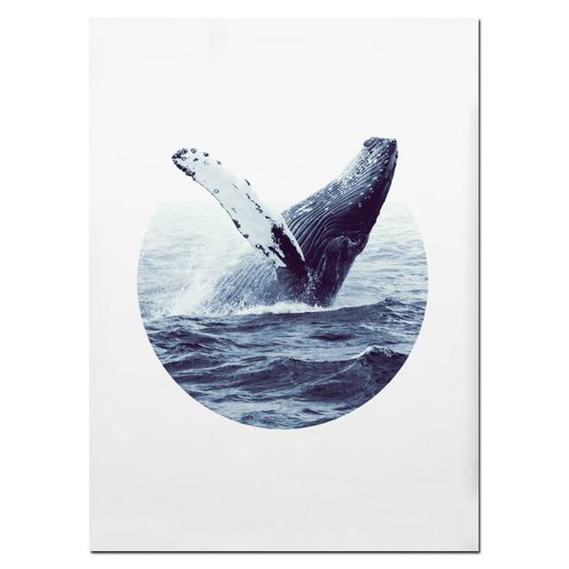 NUOMEGE – affiche murale moderne de baleine, impression d'art côtier, peinture sur toile de béluga à bosse, image décorative pour salon