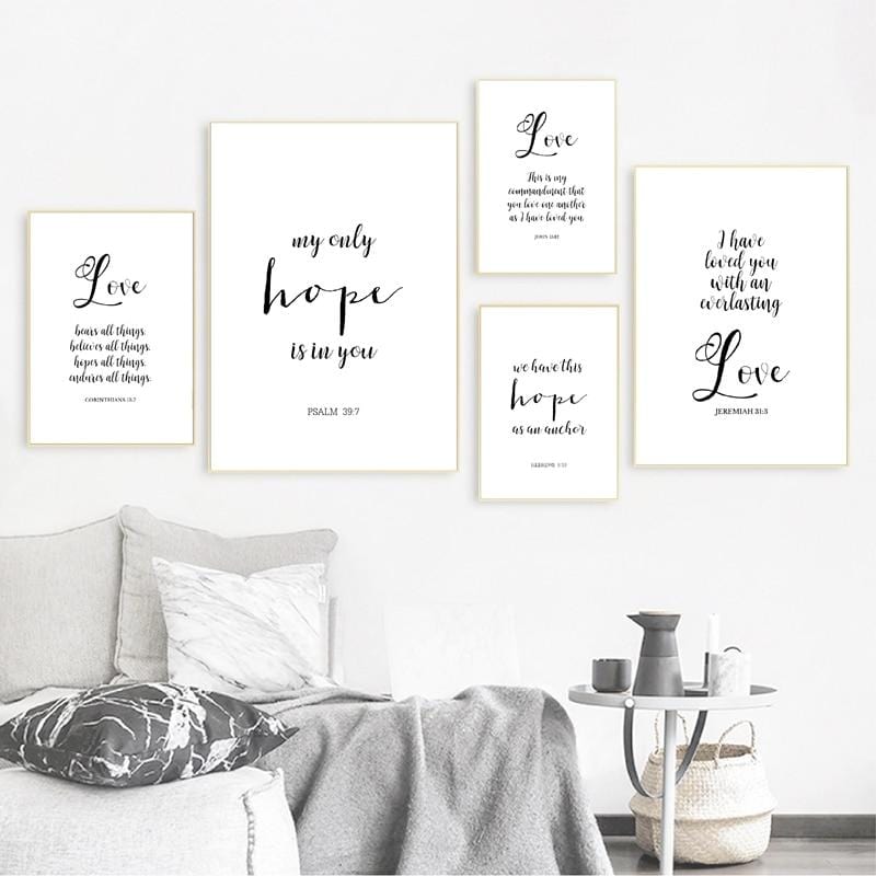 Versets de la Bible typographie citations d'amour affiches et impressions écriture chrétienne mur Art peinture noir blanc photo décor à la maison