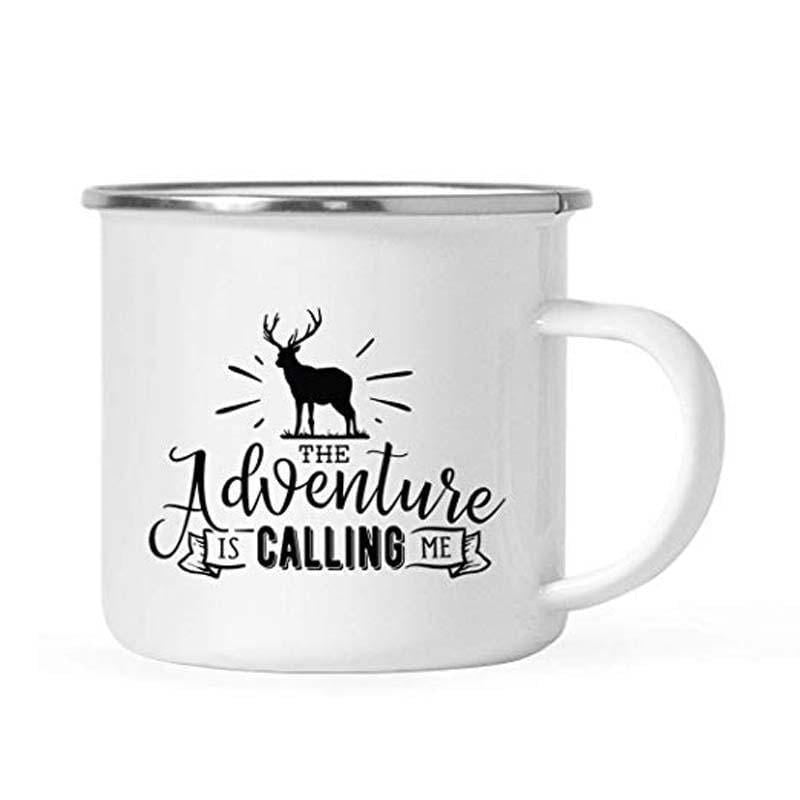 Stainless Steel Camping Coffee Mug Gift, The Adventure is Calling Me,Birthday Christmas Outdoors Metal Enamel Campfire Cup