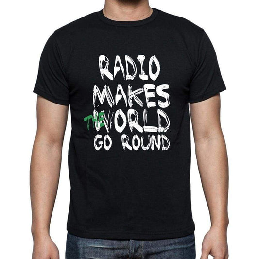 Radio World Goes Round Mens Short Sleeve Round Neck T-Shirt 00082 - Black / S - Casual