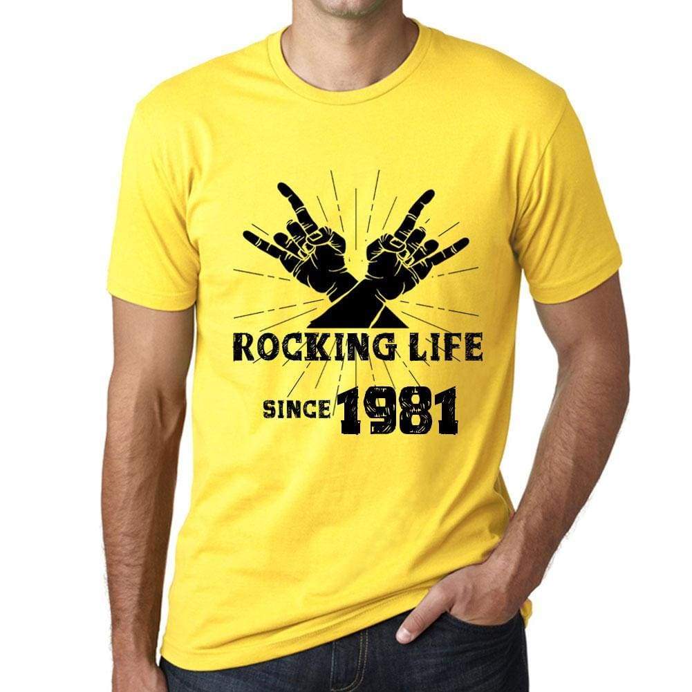 Rocking Life Since 1981 Mens T-Shirt Yellow Birthday Gift 00422 - Yellow / Xs - Casual