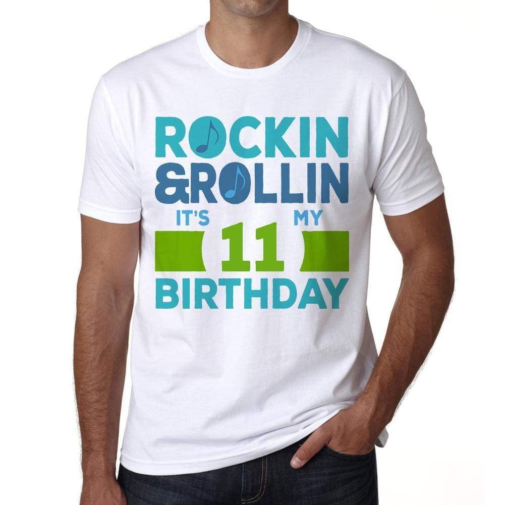 Rockin&rollin 11 White Mens Short Sleeve Round Neck T-Shirt 00339 - White / S - Casual