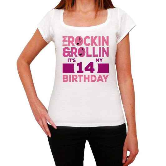 Rockin&rollin 14 White Womens Short Sleeve Round Neck T-Shirt Gift T-Shirt 00343 - White / Xs - Casual