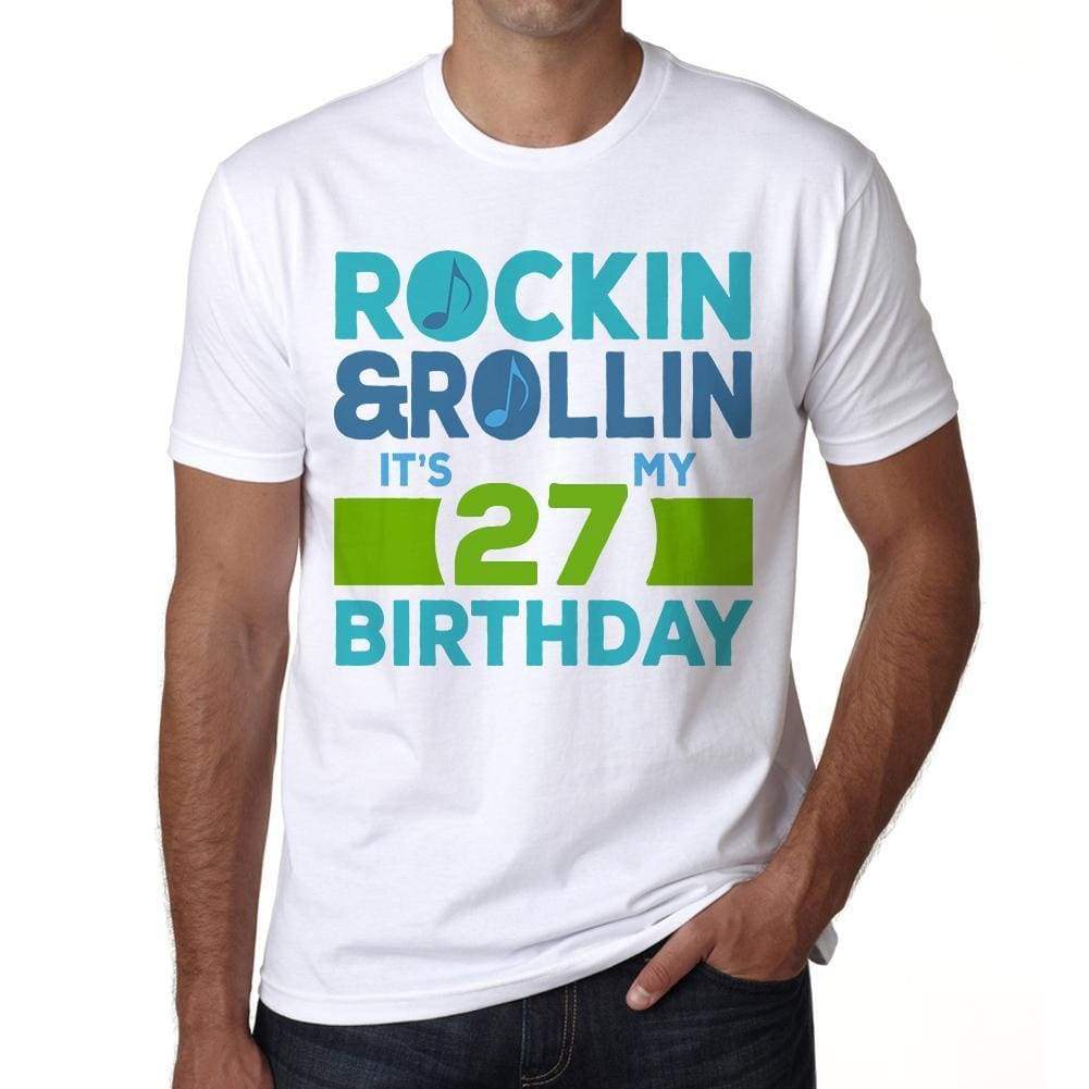 Rockin&rollin 27 White Mens Short Sleeve Round Neck T-Shirt 00339 - White / S - Casual