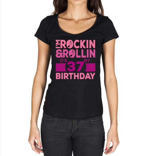 Rockin&rollin 37 Womens Short Sleeve Round Neck T-Shirt 00149 - Black / Xs - Casual