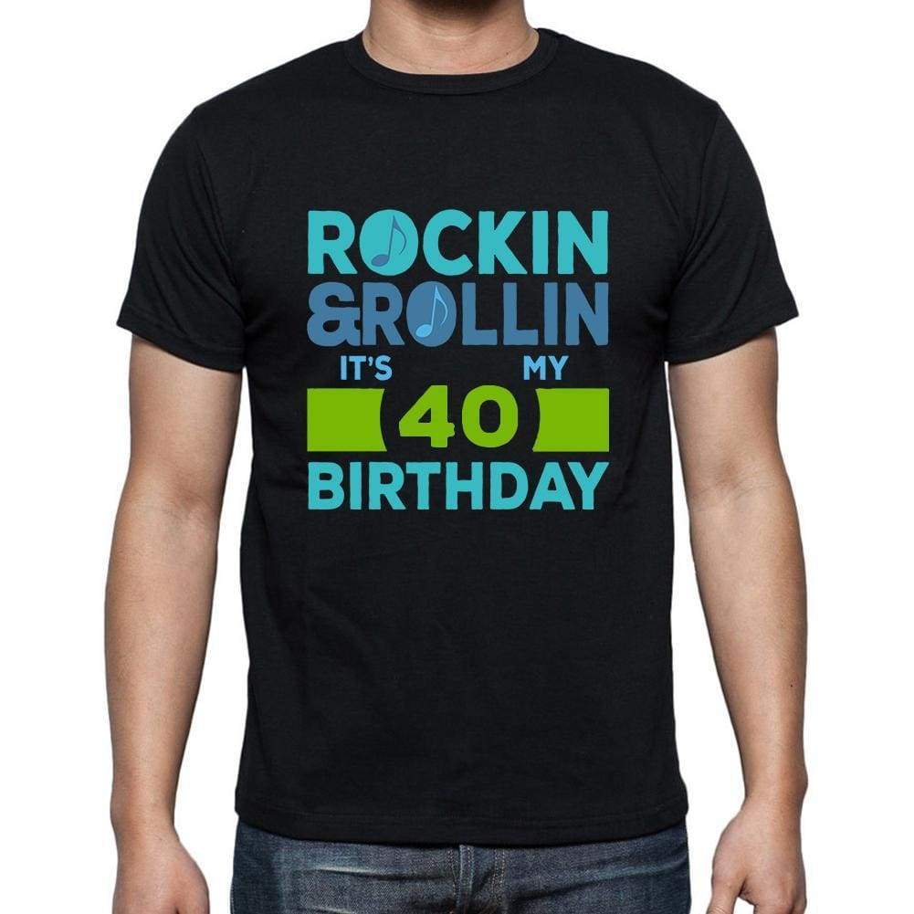 Rockin&rollin 40 Black Mens Short Sleeve Round Neck T-Shirt Gift T-Shirt 00340 - Black / S - Casual