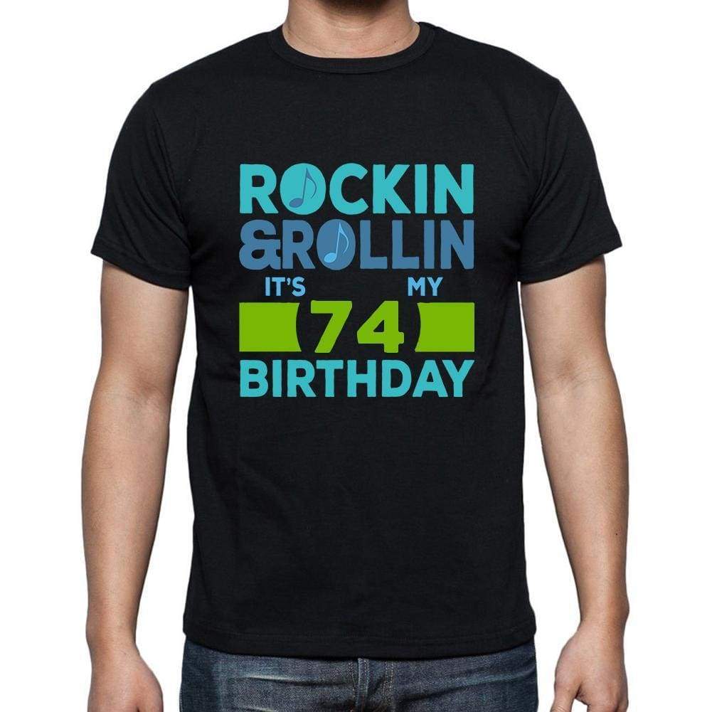 Rockin&rollin 74 Black Mens Short Sleeve Round Neck T-Shirt Gift T-Shirt 00340 - Black / S - Casual