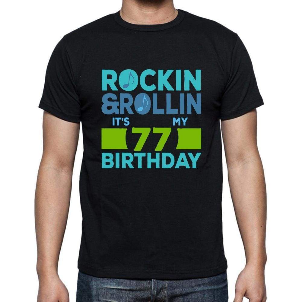 Rockin&rollin 77 Black Mens Short Sleeve Round Neck T-Shirt Gift T-Shirt 00340 - Black / S - Casual