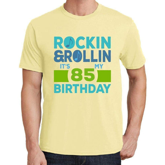 Rockin&rollin 85 Yellow Mens Short Sleeve Round Neck T-Shirt 00278 - Yellow / S - Casual